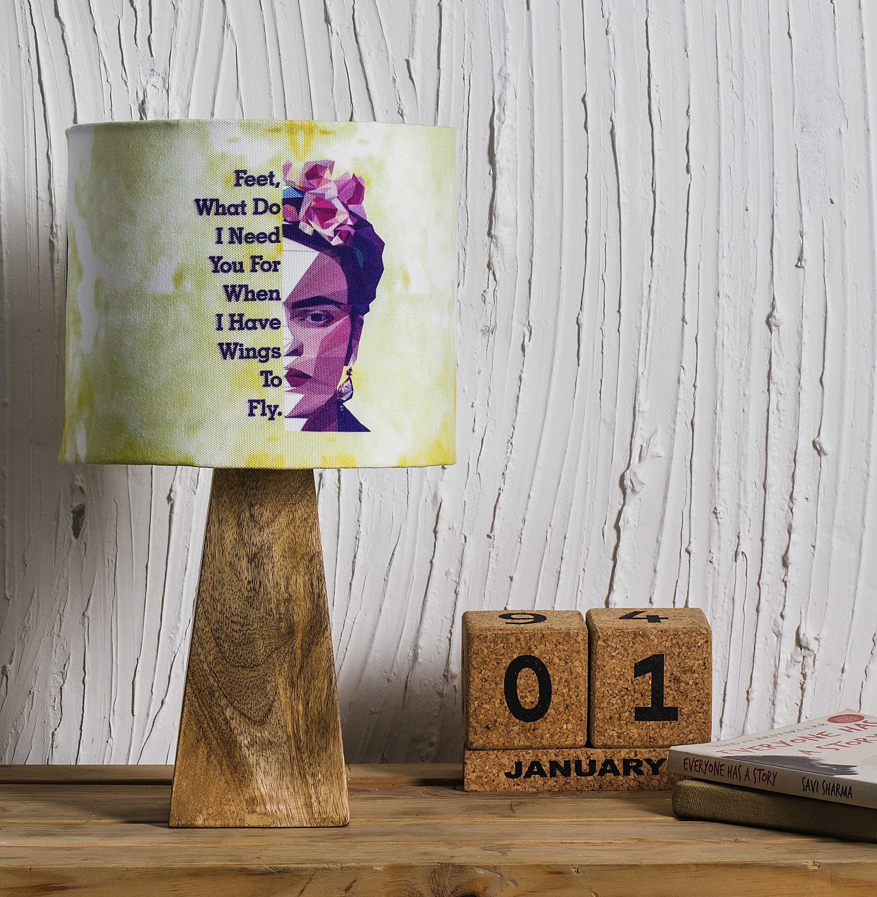 Kavi Frida Kahlo Wooden Shade Lamp (Square Base)