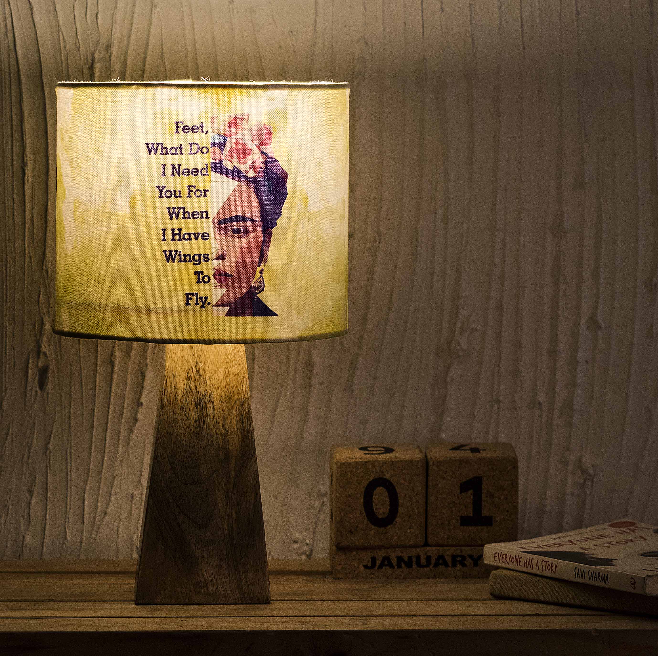 Kavi Frida Kahlo Wooden Shade Lamp (Square Base)