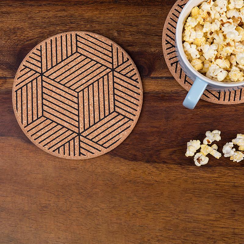 Kavi Geometric Round Cork Trivets (Set of 2)