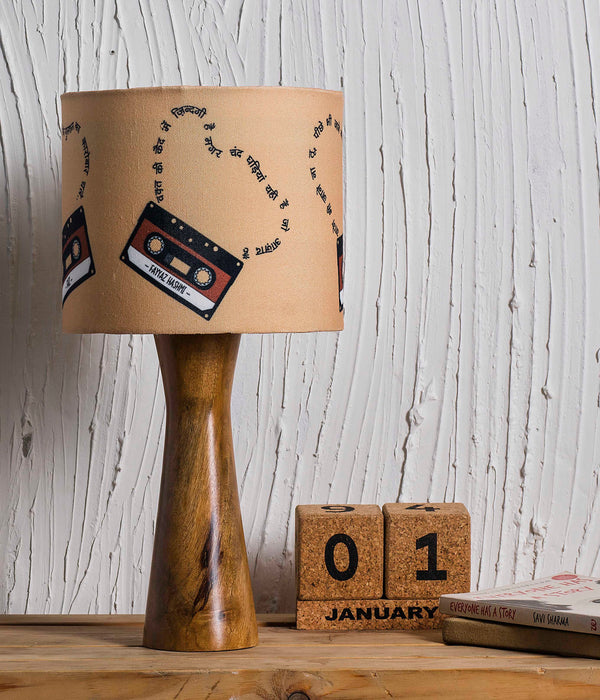 Kavi Vintage Cassettes Wooden Shade Lamp (Round)