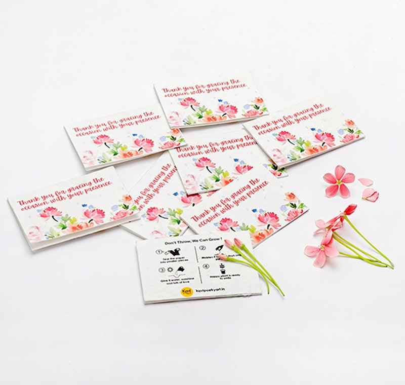 Pink Flowers Thank You Seed Paper Cards with Envelopes (Set of 25)