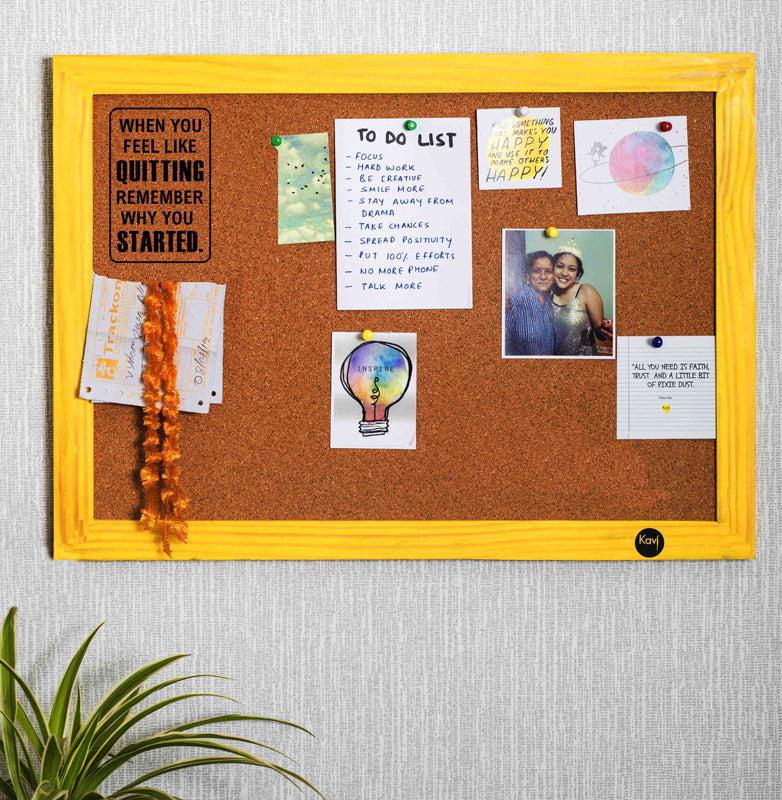 Stop Quitting Cork Pin Board - Yellow