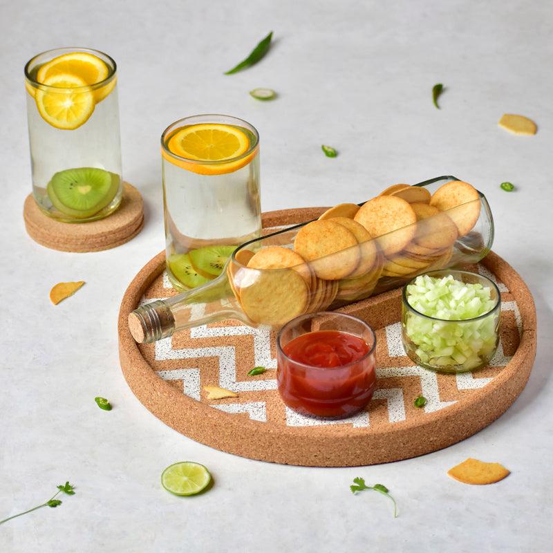 Wine Bottle ( Clear ) Serving Set With Cork Tray