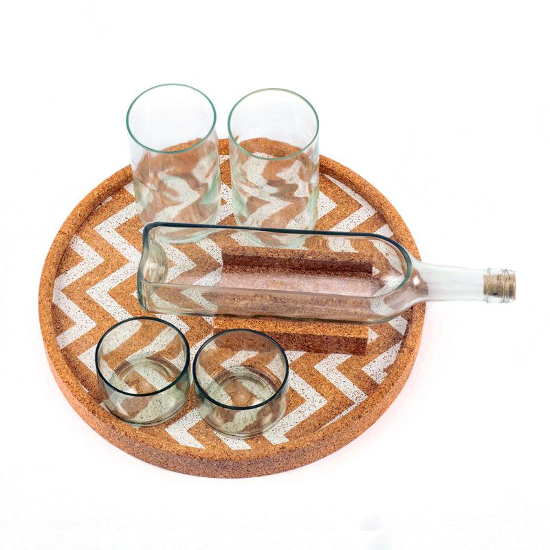 Wine Bottle ( Clear ) Serving Set With Cork Tray