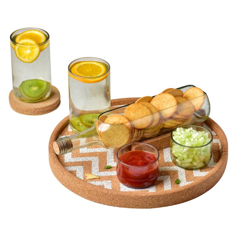 Wine Bottle ( Clear ) Serving Set With Cork Tray